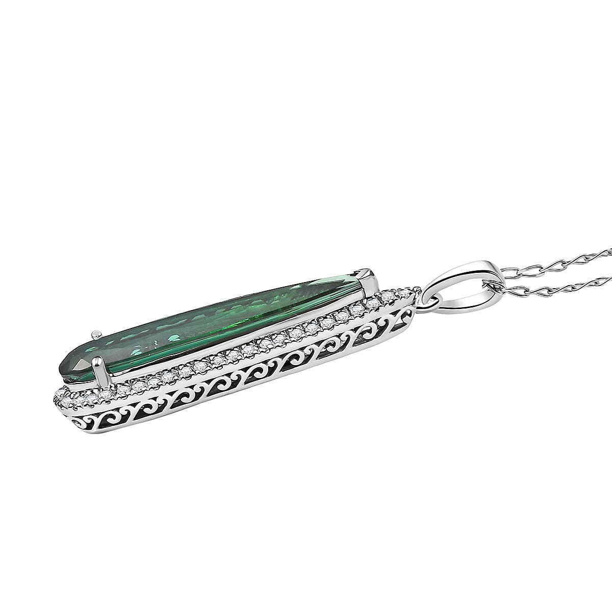 Certified & Appraised Rhapsody AAAA Santa Rosa Tourmaline and E-F VS Diamond 5.94 ctw Pendant Necklace 20 Inches in 950 Platinum 5.73 Grams image number 3