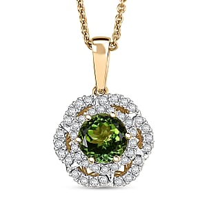 Certified & Appraised Luxoro AAA Sapo Tourmaline and I2 Diamond 1.52 ctw Pendant Necklace 20 Inches in 10K Yellow Gold