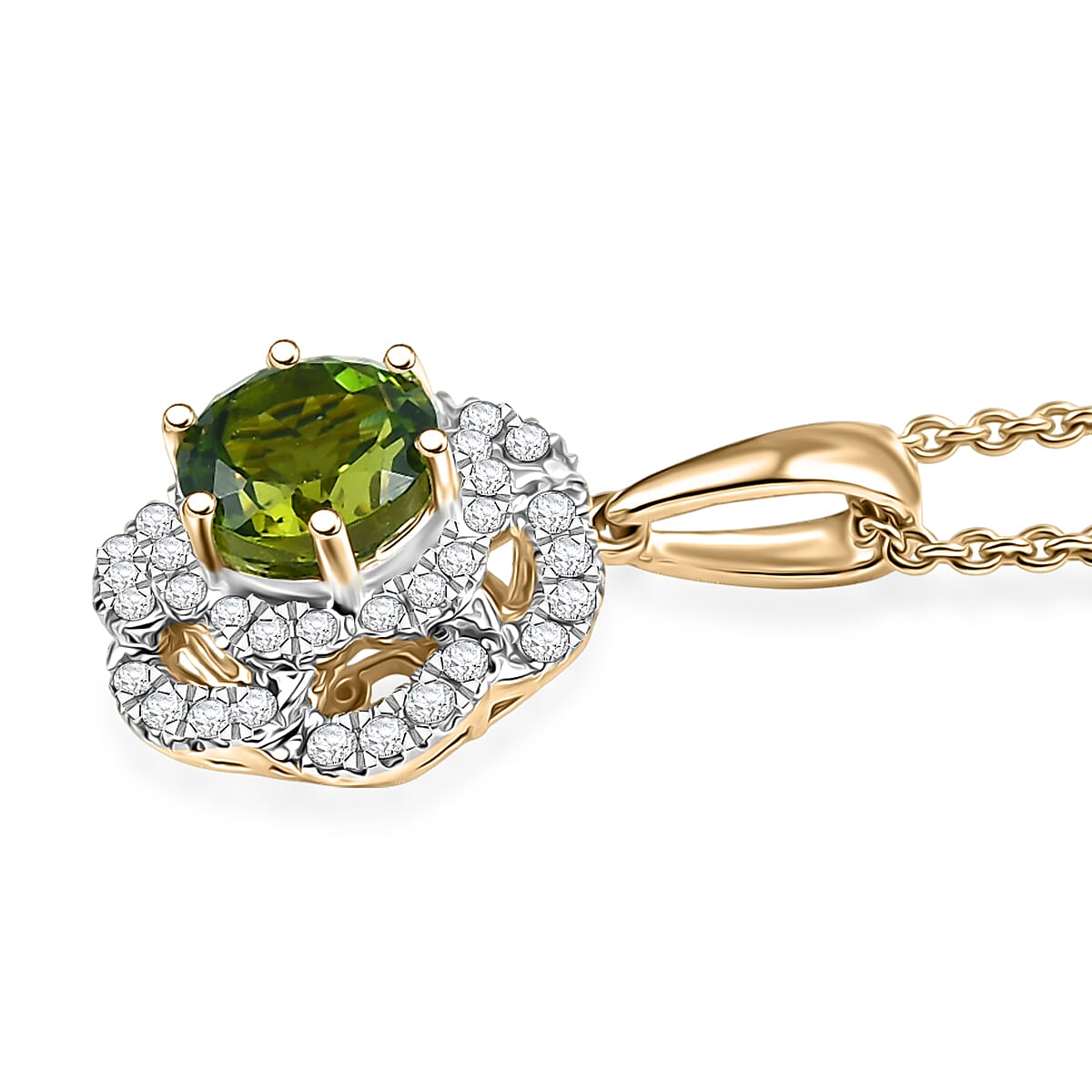 Certified & Appraised Luxoro AAA Sapo Tourmaline and I2 Diamond 1.52 ctw Pendant Necklace 20 Inches in 10K Yellow Gold image number 3