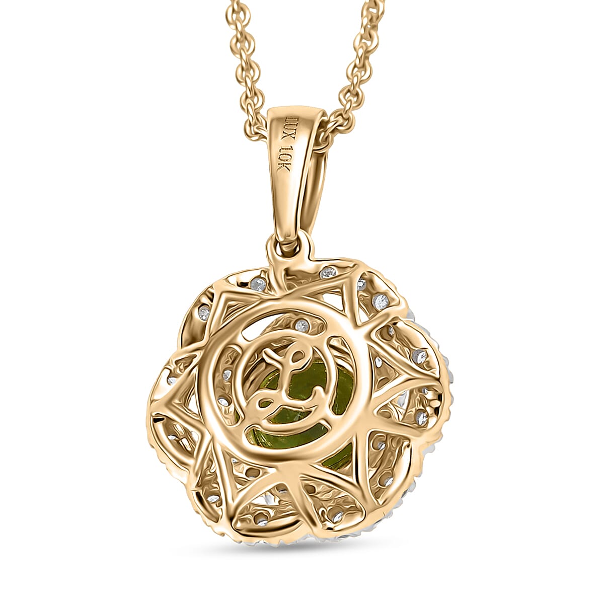Certified & Appraised Luxoro AAA Sapo Tourmaline and I2 Diamond 1.52 ctw Pendant Necklace 20 Inches in 10K Yellow Gold image number 4