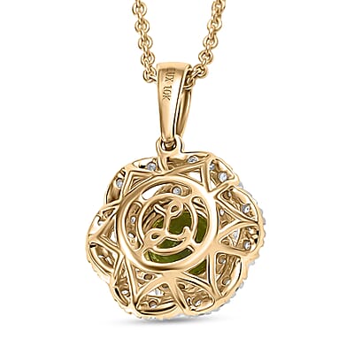 Certified & Appraised Luxoro AAA Sapo Tourmaline and I2 Diamond 1.52 ctw Pendant Necklace 20 Inches in 10K Yellow Gold