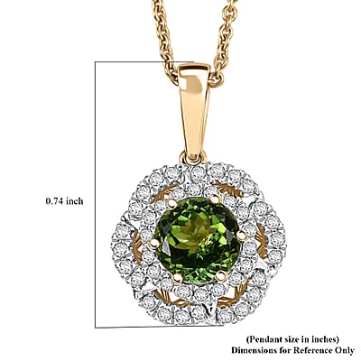 Certified & Appraised Luxoro AAA Sapo Tourmaline and I2 Diamond 1.52 ctw Pendant Necklace 20 Inches in 10K Yellow Gold