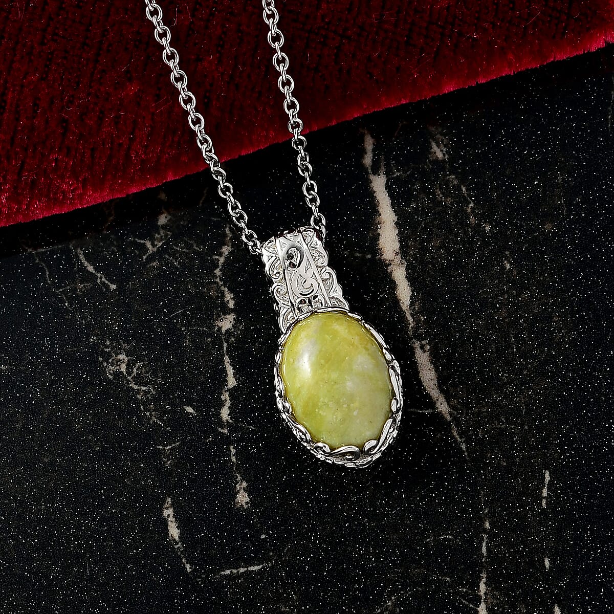EverTrue Connemara Marble 6.40 ctw Pendant in Platinum Bond with Stainless Steel Necklace 20 Inches image number 1