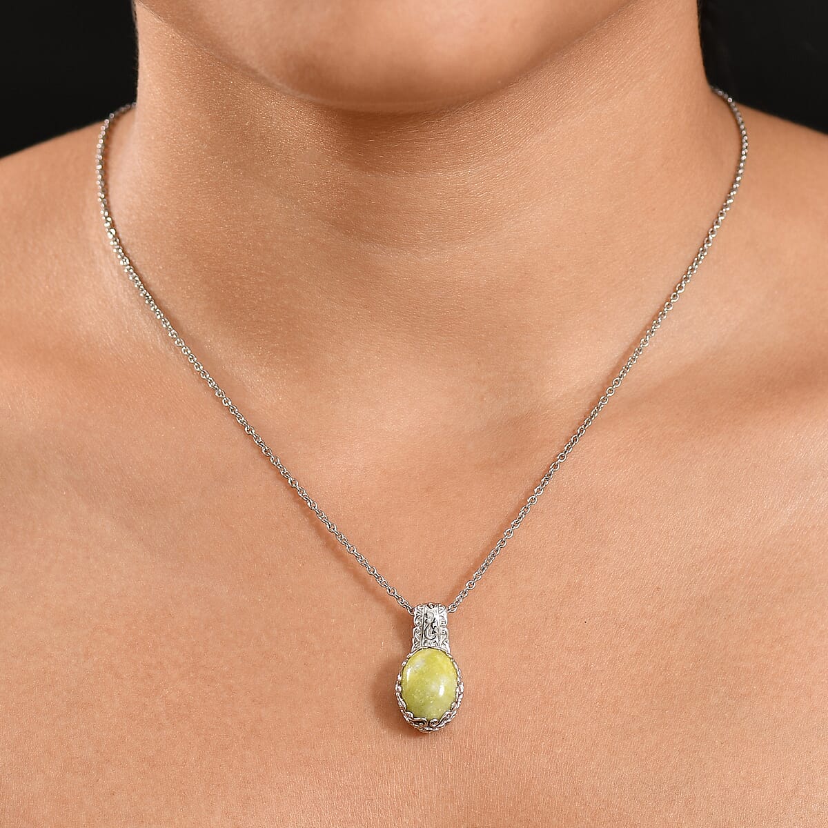 EverTrue Connemara Marble 6.40 ctw Pendant in Platinum Bond with Stainless Steel Necklace 20 Inches image number 2
