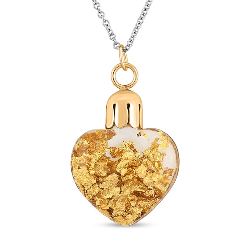22K Gold Fortuna Heart Pendant Necklace in ION Plated YG and Stainless Steel 20 Inches