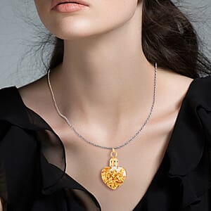 22K Gold Fortuna Heart Pendant Necklace in ION Plated YG and Stainless Steel 20 Inches