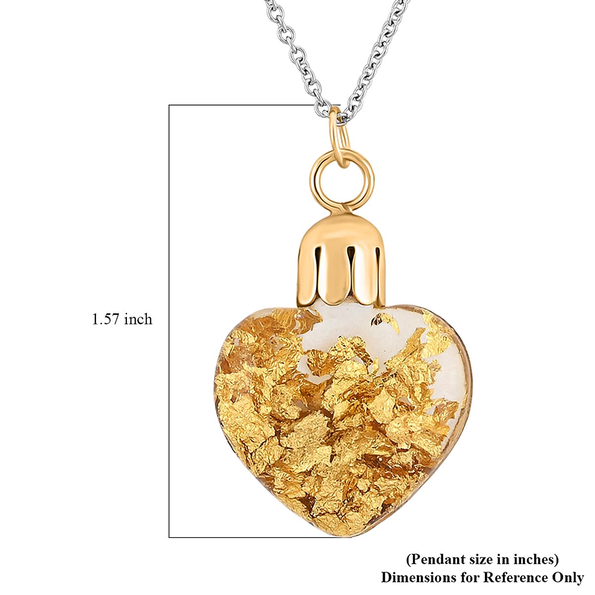 Glass Figure Foil Miner Heart Pendant Necklace in ION Plated YG Stainless Steel 20 Inches image number 5