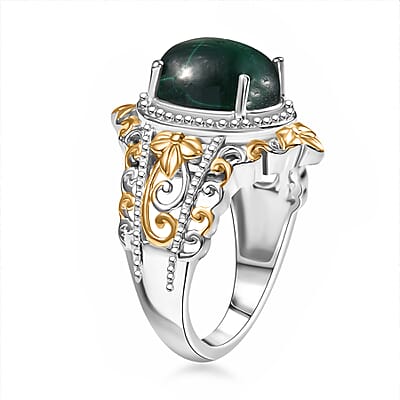 EverTrue African Malachite 11.65 ctw Vintage Earrings, Ring (Size 5) and Pendant in 18K YG Plated and Platinum Bond with Stainless Steel Necklace 20 Inches