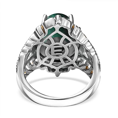 EverTrue African Malachite 11.65 ctw Vintage Earrings, Ring (Size 5) and Pendant in 18K YG Plated and Platinum Bond with Stainless Steel Necklace 20 Inches
