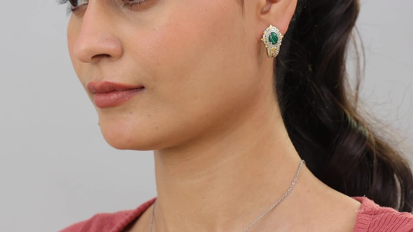 3 Piece Set - EverTrue African Malachite 11.65 ctw Earrings, Ring (Size 7) and Pendant in 18K YG Plated and Platinum Bond with Stainless Steel Necklace 20 Inches
