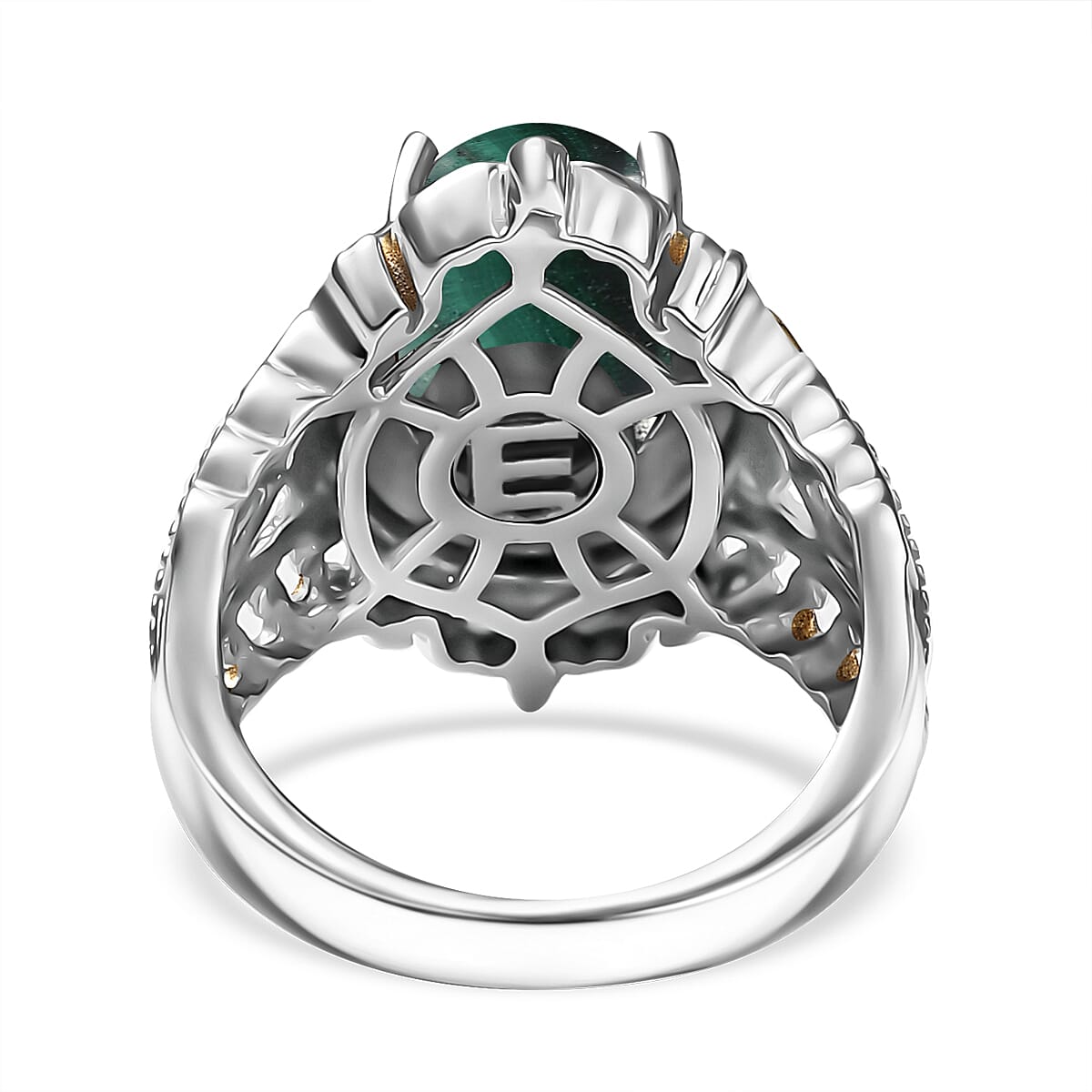 EverTrue African Malachite 11.65 ctw Vintage Earrings, Ring (Size 10) and Pendant in 18K YG Plated and Platinum Bond with Stainless Steel Necklace 20 Inches image number 5