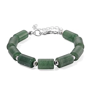 Green Aventurine 136.40 ctw Bracelet (7.00-9.00In) and Lever Back Earrings in Silvertone