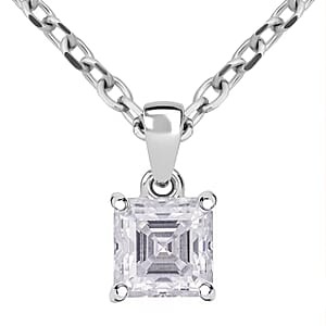 D'Joy Asscher Cut Moissanite 1.90 ctw Pendant in Rhodium Over Sterling Silver with Stainless Steel Necklace 20 Inches