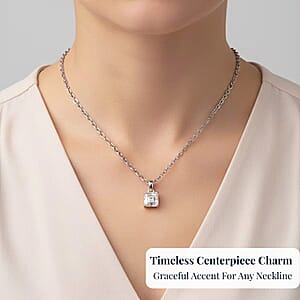 D'Joy Asscher Cut Moissanite 1.90 ctw Pendant in Rhodium Over Sterling Silver with Stainless Steel Necklace 20 Inches