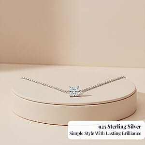 D'Joy Asscher Cut Moissanite 1.90 ctw Pendant in Rhodium Over Sterling Silver with Stainless Steel Necklace 20 Inches