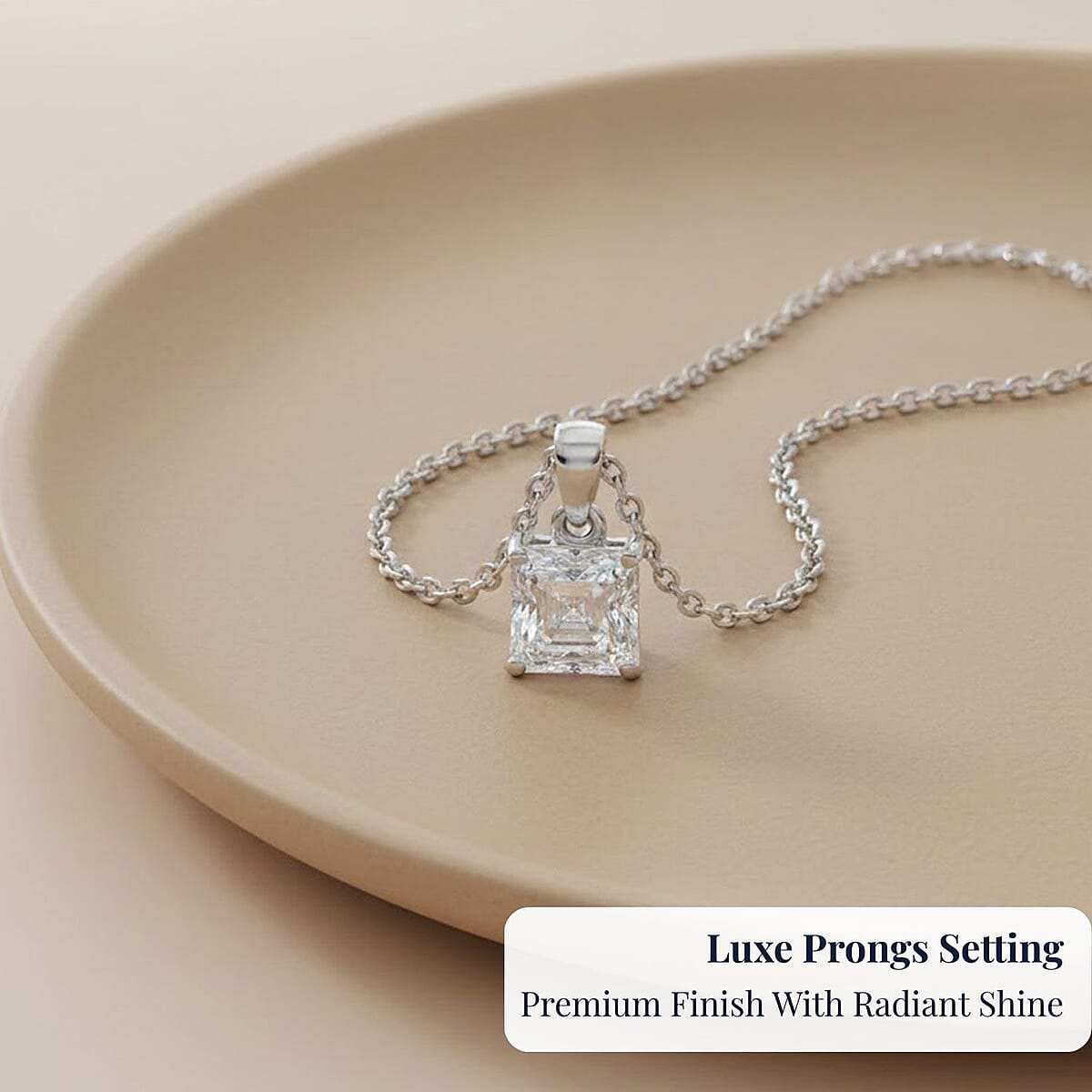 D'Joy Asscher Cut Moissanite 1.90 ctw Pendant in Rhodium Over Sterling Silver with Stainless Steel Necklace 20 Inches image number 4