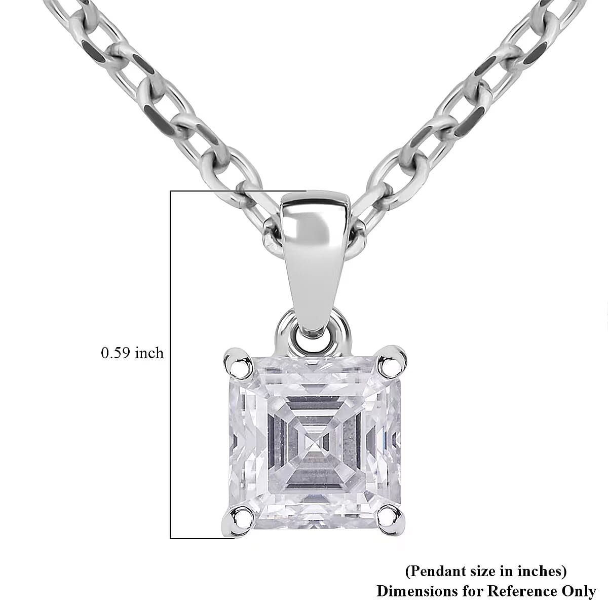 D'Joy Asscher Cut Moissanite 1.90 ctw Pendant in Rhodium Over Sterling Silver with Stainless Steel Necklace 20 Inches image number 6