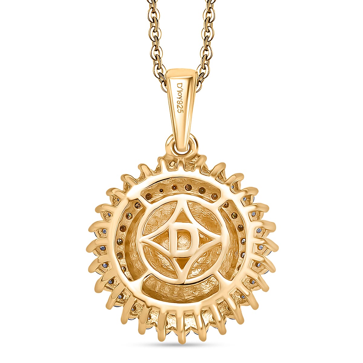 D'Joy South Sea Golden Pearl, Natural Yellow and White Diamond 0.45 ctw Sunburst Halo Pendant Necklace in 18K Vermeil Yellow Gold Over Sterling Silver 20 Inches