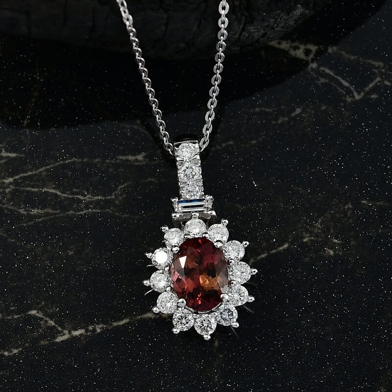 D'Joy Premium Byzantine Tourmaline and Luxuriant Lab Grown Diamond 2.10 ctw Timeless Halo Pendant Necklace 20 Inches in Rhodium Over Sterling Silver