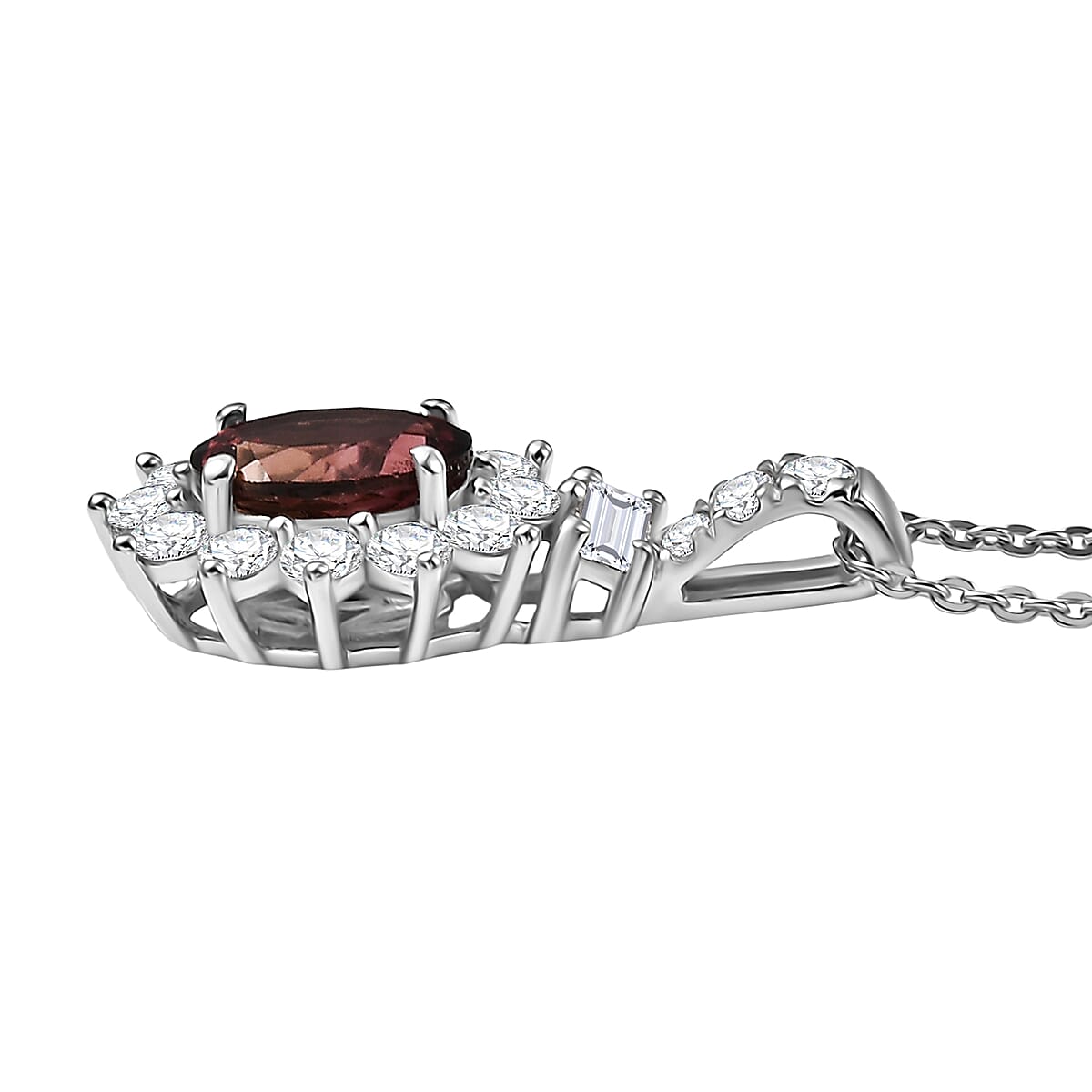 D'Joy Premium Byzantine Tourmaline and Luxuriant Lab Grown Diamond 2.10 ctw Timeless Halo Pendant Necklace 20 Inches in Rhodium Over Sterling Silver image number 3