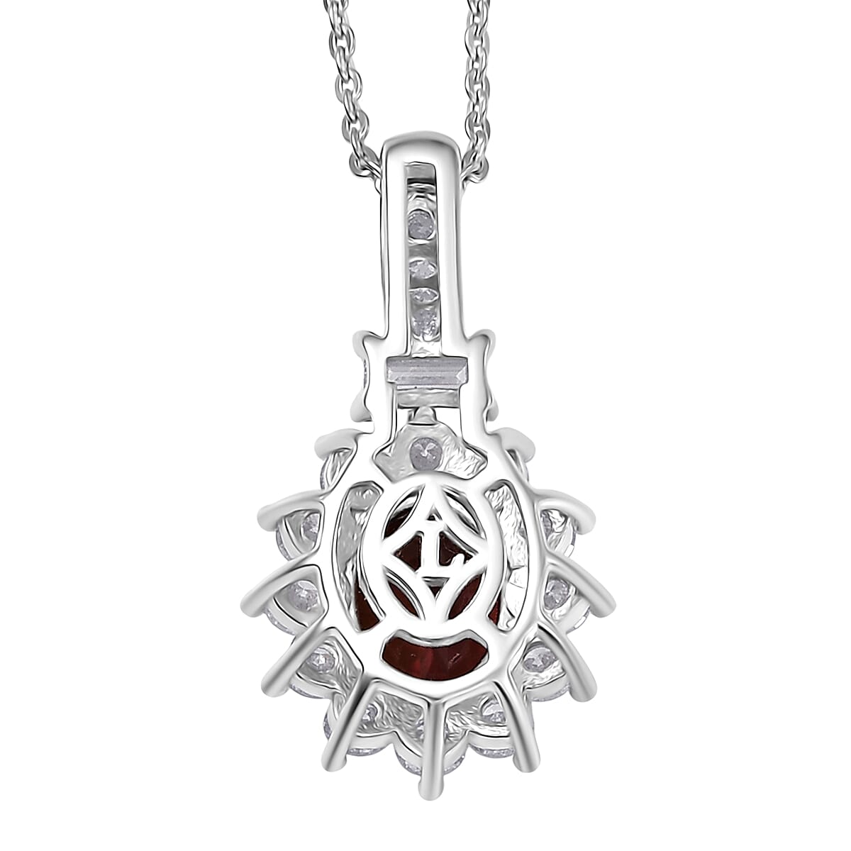 D'Joy Premium Byzantine Tourmaline and Luxuriant Lab Grown Diamond 2.10 ctw Timeless Halo Pendant Necklace 20 Inches in Rhodium Over Sterling Silver image number 4