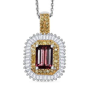 D'Joy Premium Byzantine Tourmaline, Natural Yellow and White Diamond 1.60 ctw Sunburst Halo Pendant Necklace 20 Inches in 18K Vermeil YG and Rhodium Over Sterling Silver