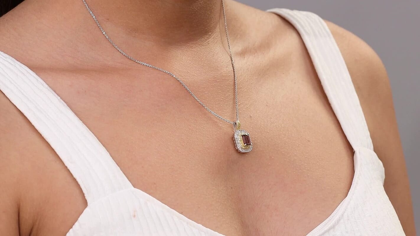 D'Joy Premium Byzantine Tourmaline, Natural Yellow and White Diamond 1.60 ctw Sunburst Halo Pendant Necklace 20 Inches in 18K Vermeil YG and Rhodium Over Sterling Silver