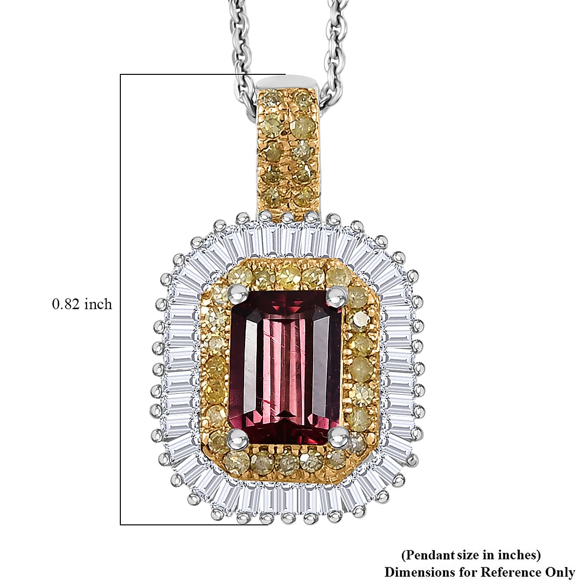 D'Joy Premium Byzantine Tourmaline, Natural Yellow and White Diamond 1.60 ctw Sunburst Halo Pendant Necklace 20 Inches in 18K Vermeil YG and Rhodium Over Sterling Silver image number 5