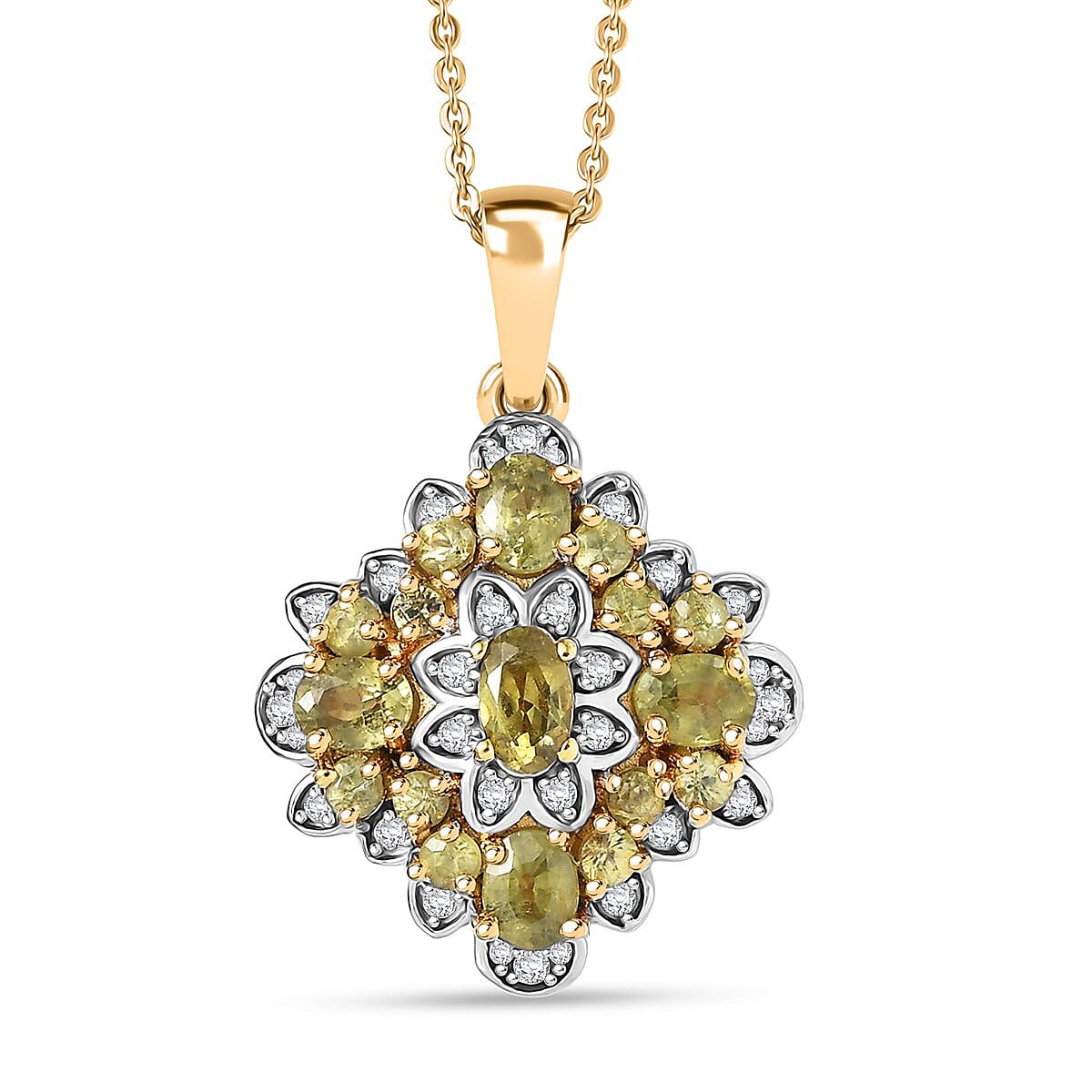 D'Joy Premium Ambanja Demantoid Garnet and Moissanite 2.10 ctw Verdant Empress Pendant Necklace in 18K Vermeil Yellow Gold Over Sterling Silver 20 Inches image number 0