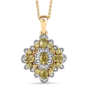 D'Joy Premium Ambanja Demantoid Garnet and Moissanite 2.10 ctw Verdant Empress Pendant Necklace in 18K Vermeil Yellow Gold Over Sterling Silver 20 Inches