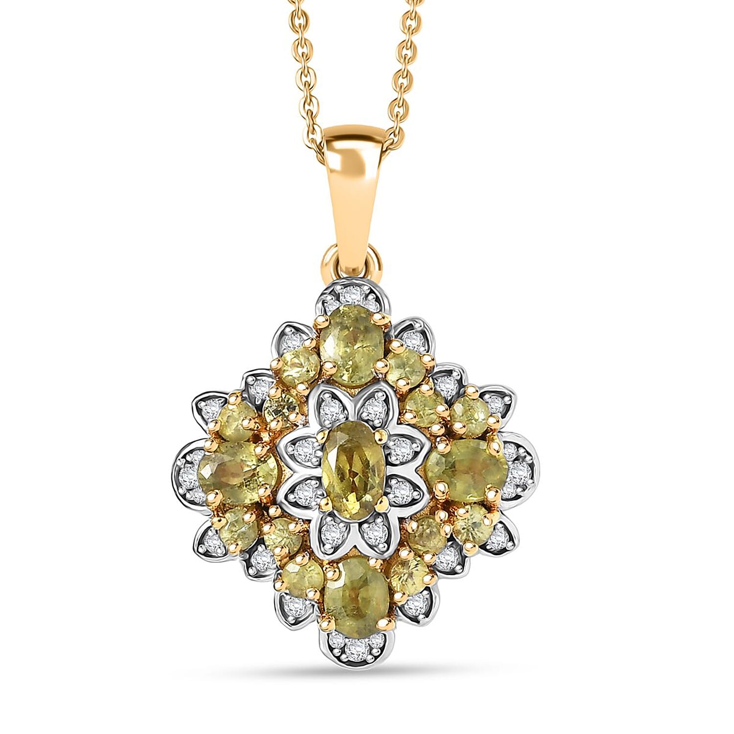 D'Joy Premium Ambanja Demantoid Garnet and Moissanite 2.10 ctw Verdant Empress Pendant Necklace in 18K Vermeil Yellow Gold Over