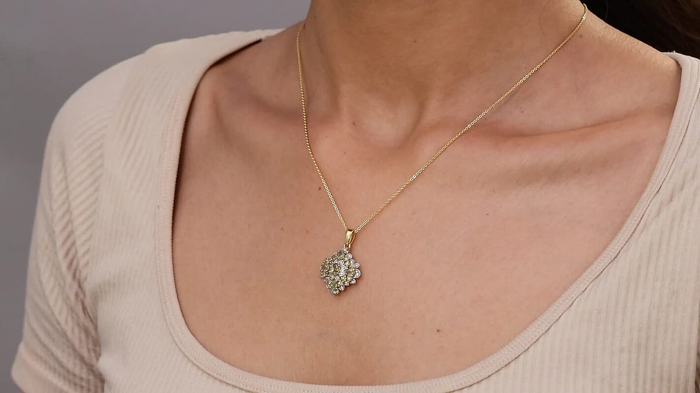 D'Joy Premium Ambanja Demantoid Garnet and Moissanite 2.10 ctw Verdant Empress Pendant Necklace in 18K Vermeil Yellow Gold Over Sterling Silver 20 Inches