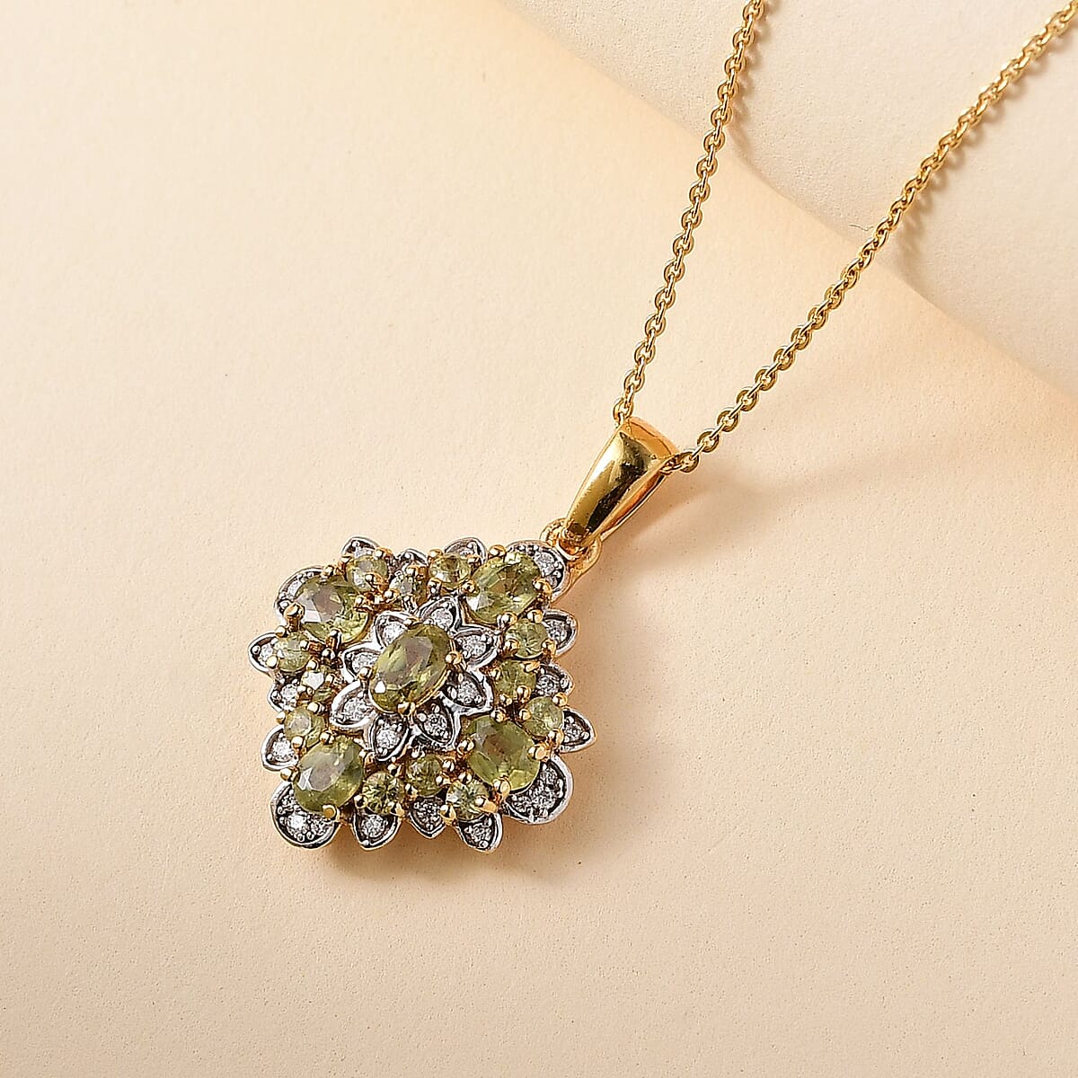 D'Joy Premium Ambanja Demantoid Garnet and Moissanite 2.10 ctw Verdant Empress Pendant Necklace in 18K Vermeil Yellow Gold Over Sterling Silver 20 Inches image number 1