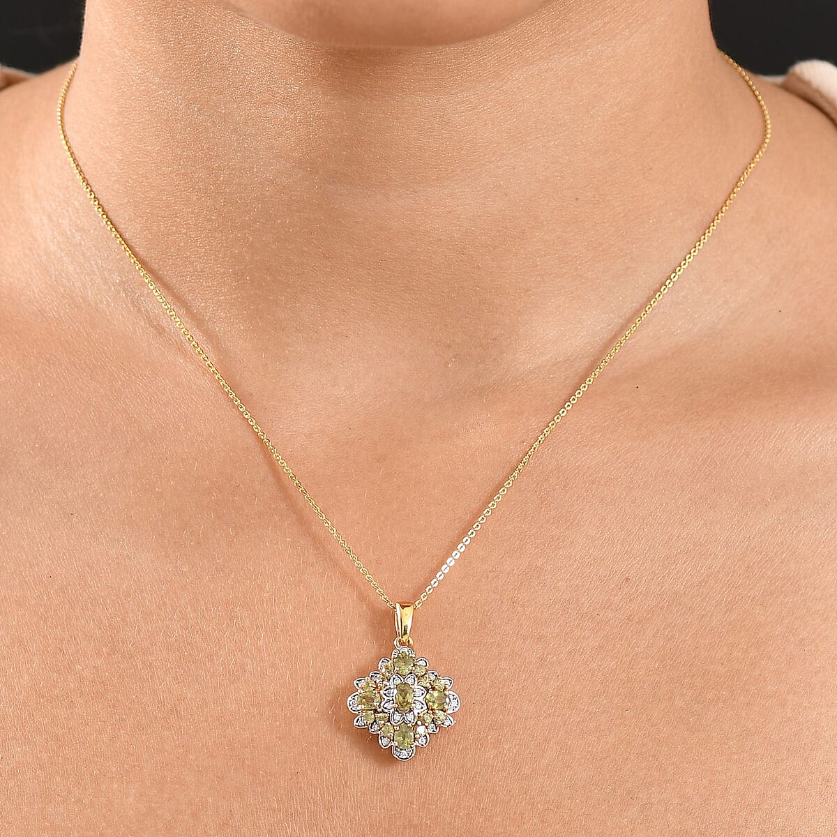 D'Joy Premium Ambanja Demantoid Garnet and Moissanite 2.10 ctw Verdant Empress Pendant Necklace in 18K Vermeil Yellow Gold Over Sterling Silver 20 Inches image number 2