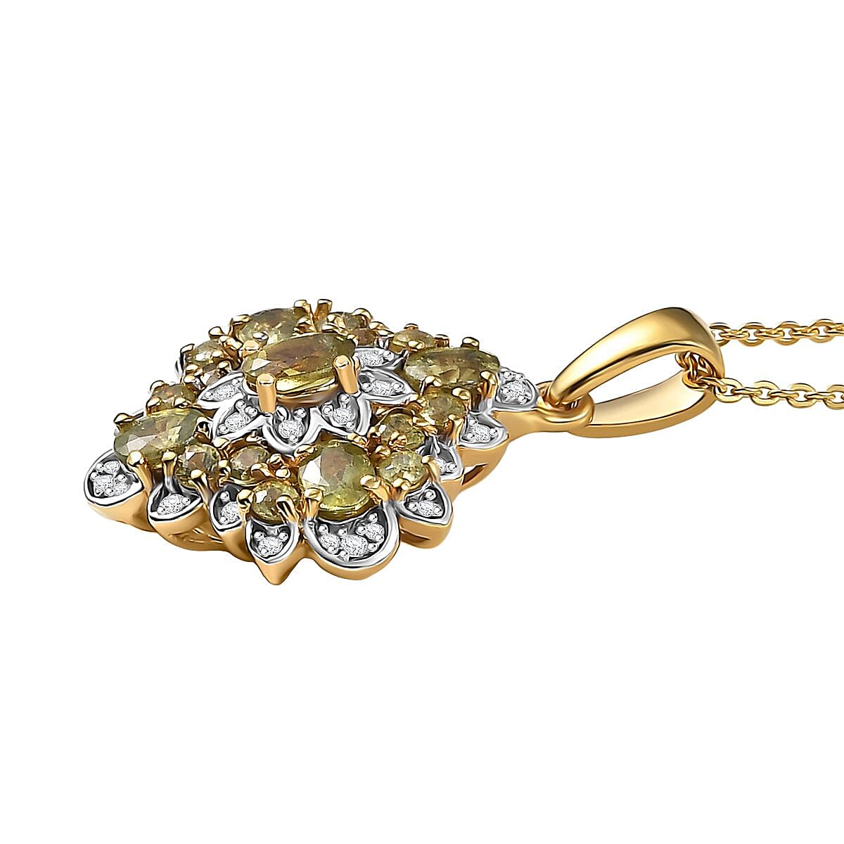 D'Joy Premium Ambanja Demantoid Garnet and Moissanite 2.10 ctw Verdant Empress Pendant Necklace in 18K Vermeil Yellow Gold Over Sterling Silver 20 Inches image number 3