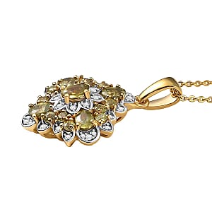 D'Joy Premium Ambanja Demantoid Garnet and Moissanite 2.10 ctw Verdant Empress Pendant Necklace in 18K Vermeil Yellow Gold Over Sterling Silver 20 Inches