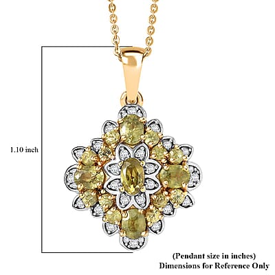 D'Joy Premium Ambanja Demantoid Garnet and Moissanite 2.10 ctw Verdant Empress Pendant Necklace in 18K Vermeil Yellow Gold Over Sterling Silver 20 Inches