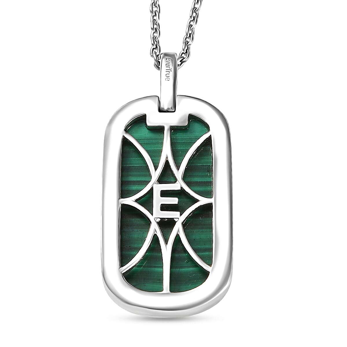 EverTrue African Malachite and White Zircon 28.40 ctw Dogtag Pendant in Platinum Bond with Stainless Steel Necklace 24 Inches image number 4