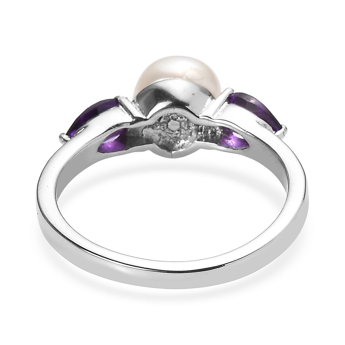 3 Piece Set - EverTrue White Freshwater Pearl and African Amethyst 2.00 ctw Earrings, Ring (Size 10) and Pendant in Stainless Steel Necklace 20 Inches image number 6