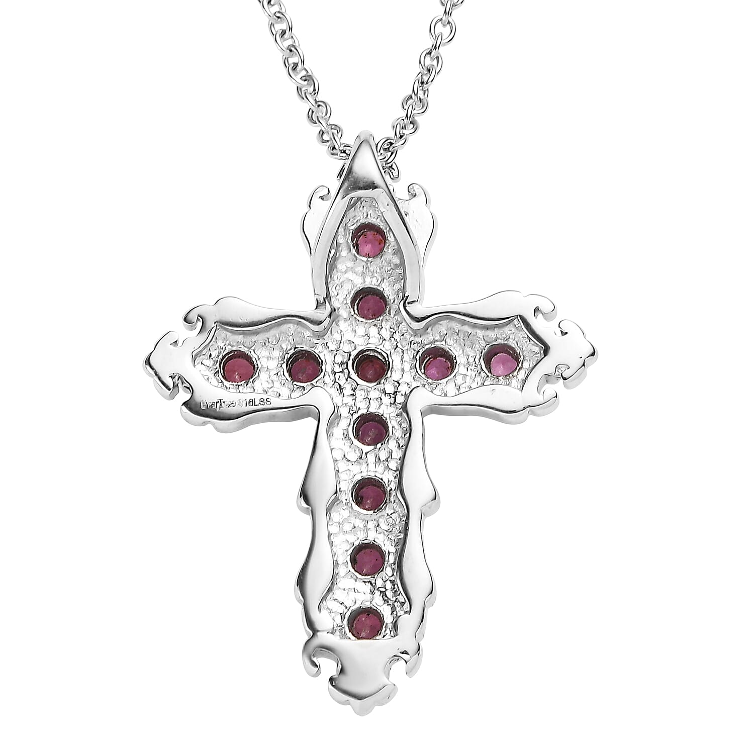 EverTrue Orissa Rhodolite Garnet 1.25 ctw Cross Pendant Necklace in Stainless Steel 20 Inches