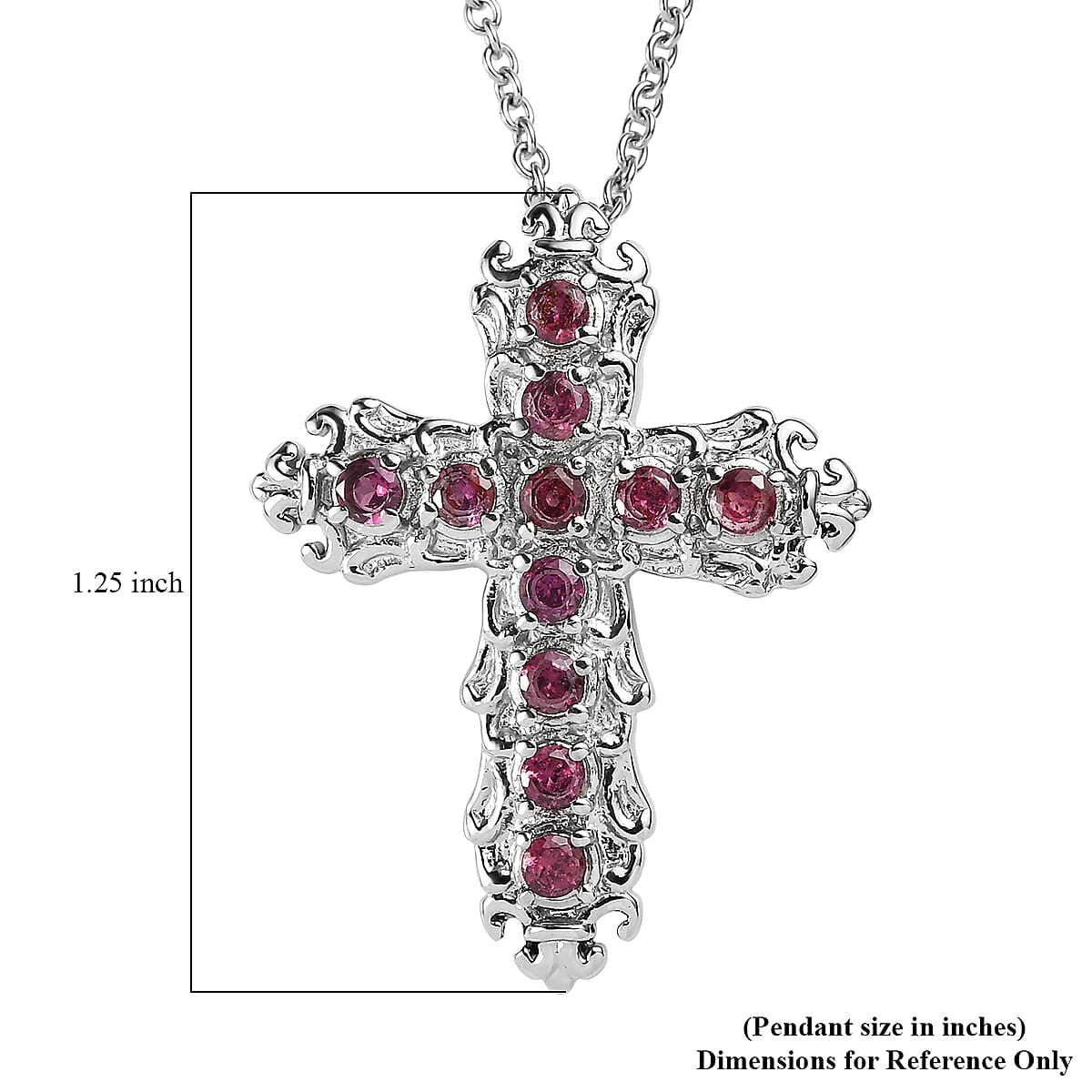 EverTrue Orissa Rhodolite Garnet 1.25 ctw Cross Pendant Necklace in Stainless Steel 20 Inches