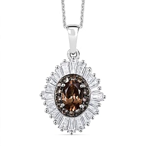 D'Joy Madagascar Color Change Garnet and Moissanite 3.50 ctw Starburst Elegance Pendant Necklace in Rhodium Over Sterling Silver 20 Inches