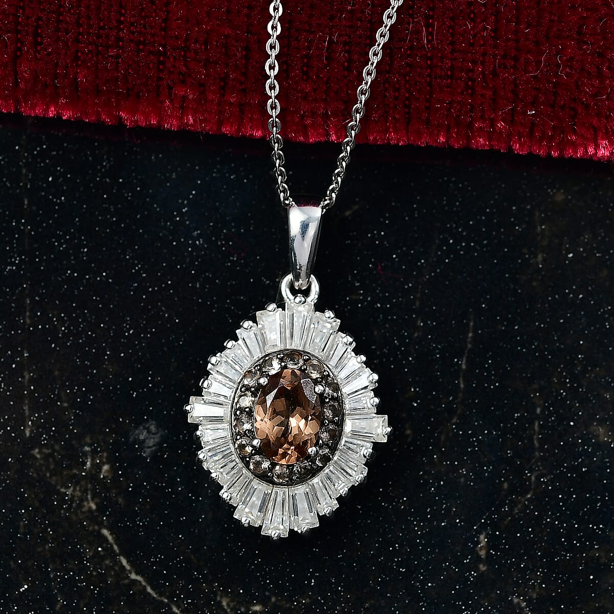 D'Joy Madagascar Color Change Garnet and Moissanite 3.50 ctw Starburst Elegance Pendant Necklace in Rhodium Over Sterling Silver 20 Inches image number 1
