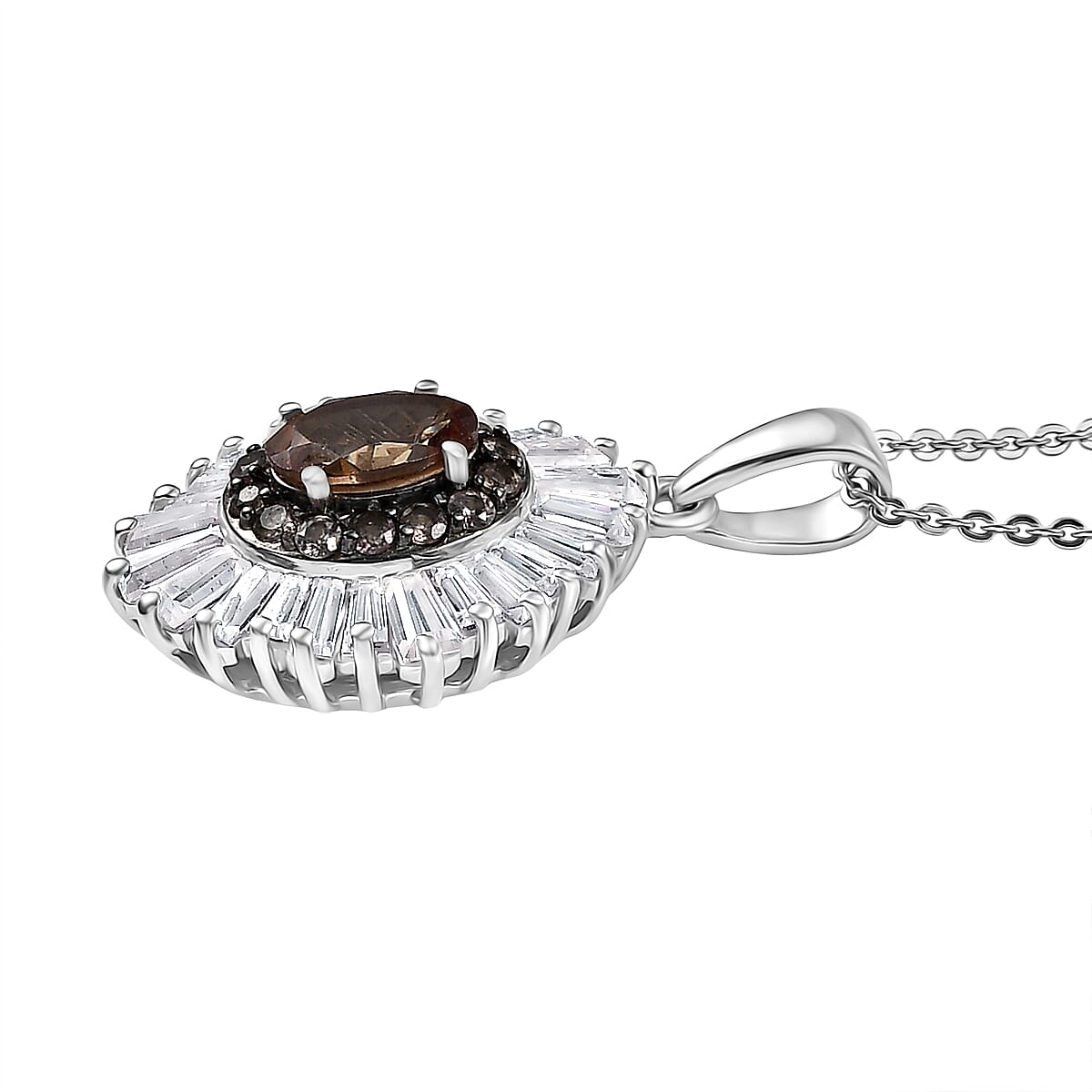 D'Joy Madagascar Color Change Garnet and Moissanite 3.50 ctw Starburst Elegance Pendant Necklace in Rhodium Over Sterling Silver 20 Inches image number 2