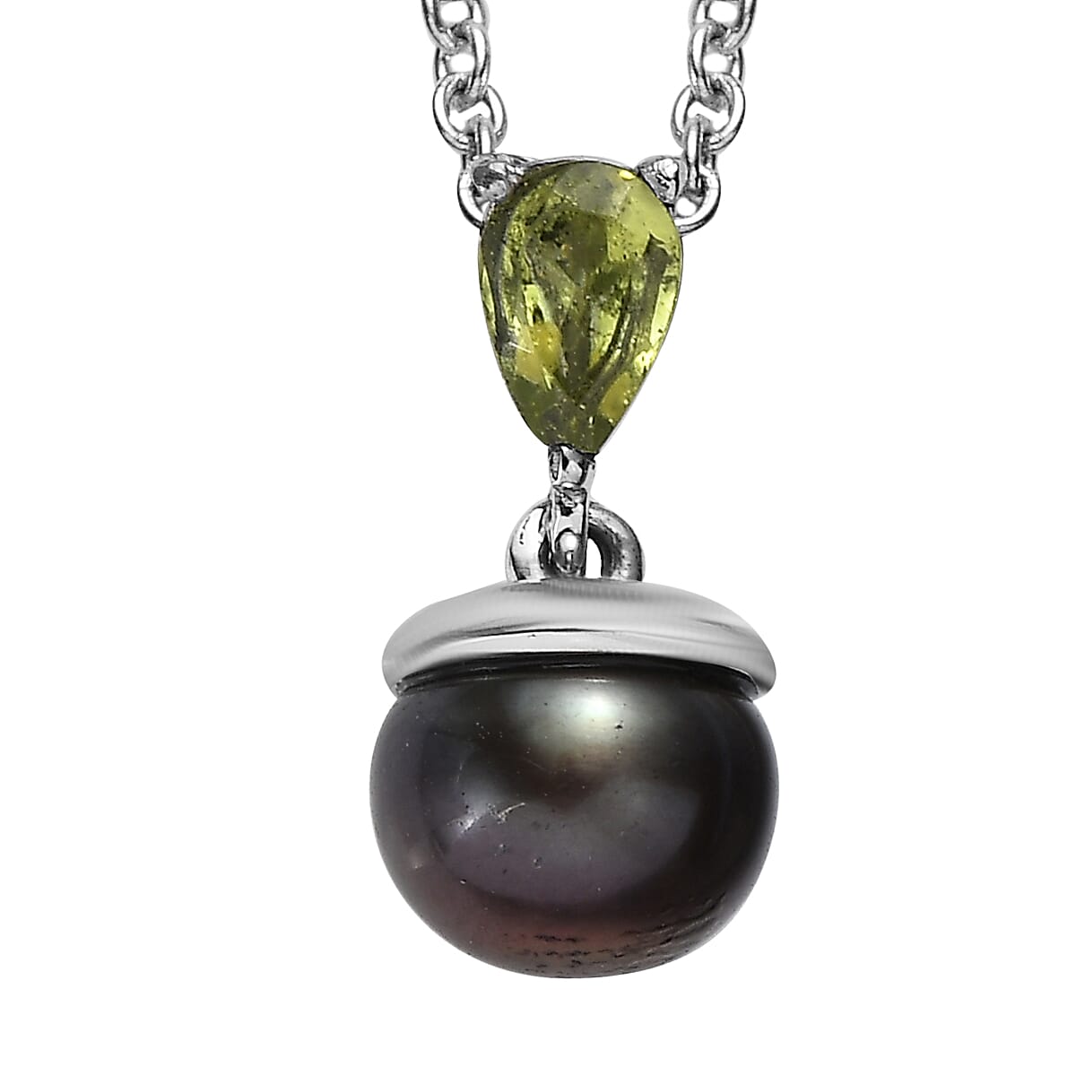 3 Piece Set - EverTrue Peacock Freshwater Pearl and Hebei Peridot 2.10 ctw Earrings, Ring (Size 7) and Pendant in Stainless Steel Necklace 20 Inches image number 5