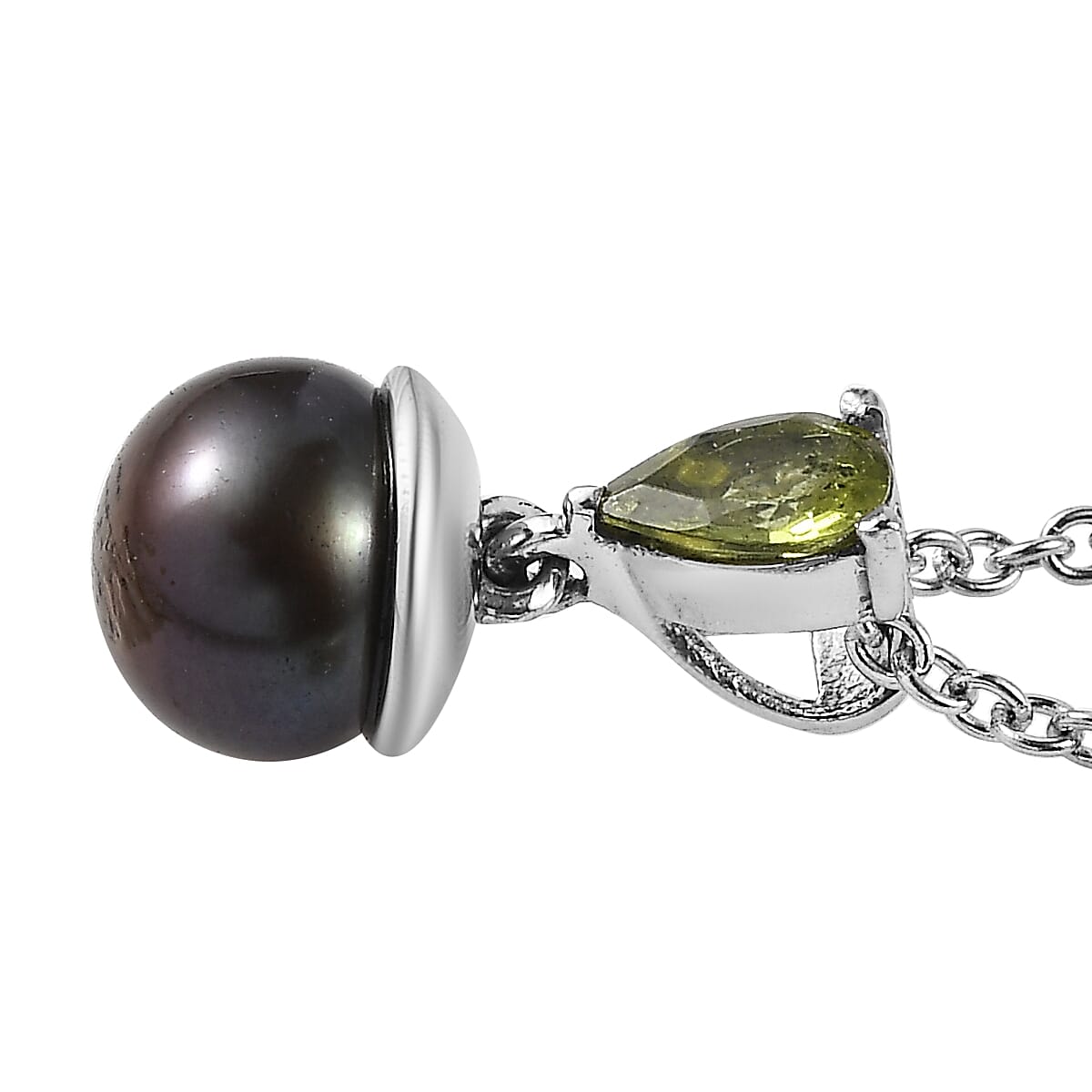 3 Piece Set - EverTrue Peacock Freshwater Pearl and Hebei Peridot 2.10 ctw Earrings, Ring (Size 7) and Pendant in Stainless Steel Necklace 20 Inches image number 6