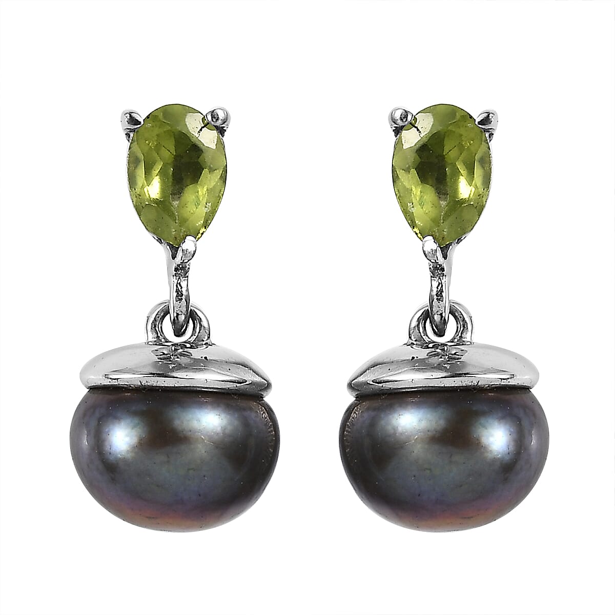 3 Piece Set - EverTrue Peacock Freshwater Pearl and Hebei Peridot 2.10 ctw Earrings, Ring (Size 7) and Pendant in Stainless Steel Necklace 20 Inches image number 8
