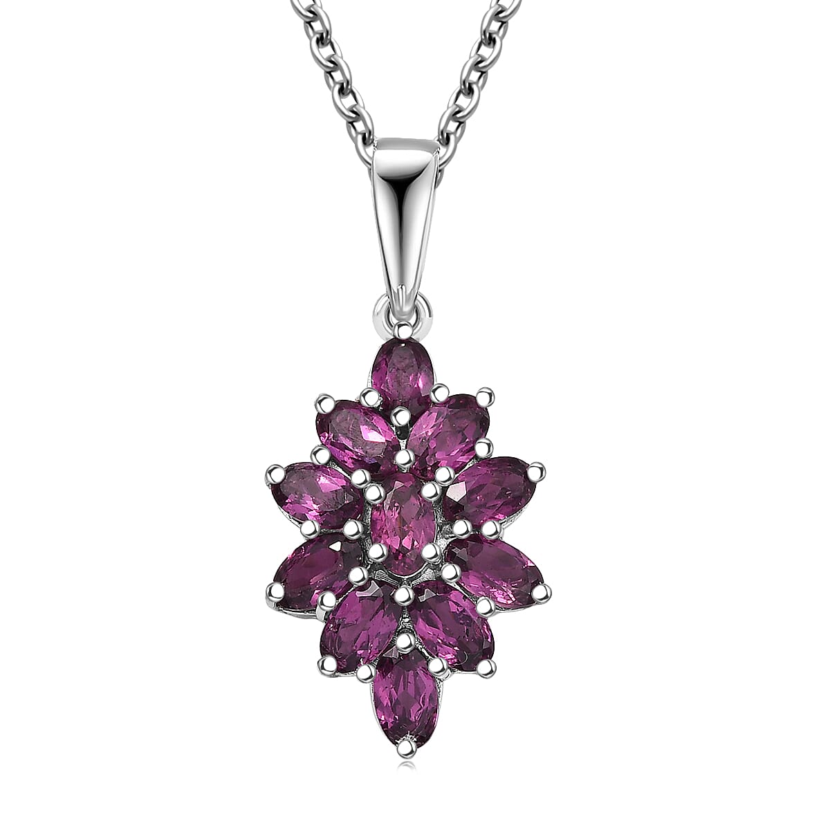 EverTrue Orissa Rhodolite Garnet 3.35 ctw Pendant in Platinum Bond with Stainless Steel Necklace 20 Inches image number 0