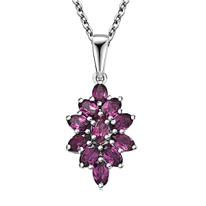 EverTrue Orissa Rhodolite Garnet 3.35 ctw Pendant in Platinum Bond with Stainless Steel Necklace 20 Inches