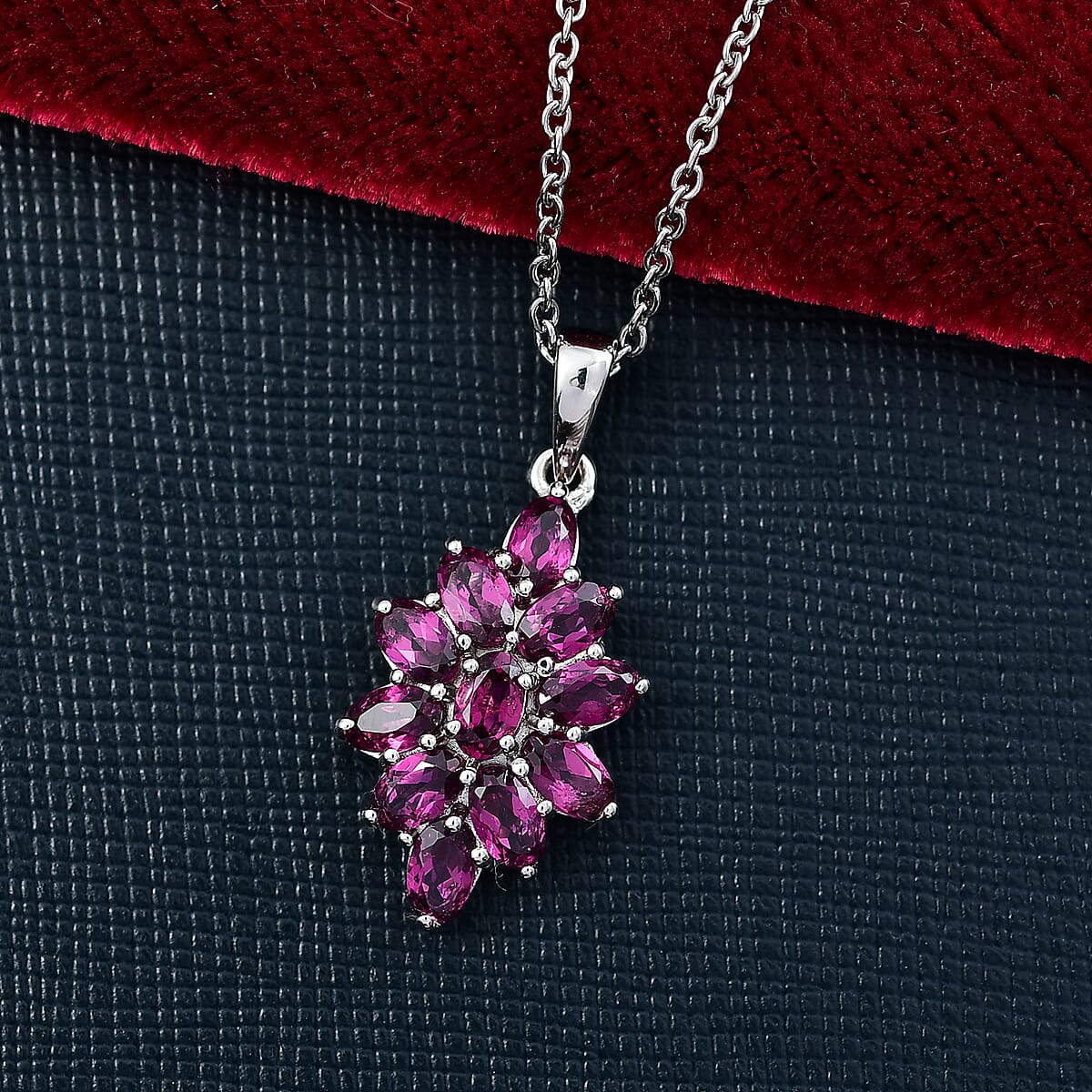 EverTrue Orissa Rhodolite Garnet 3.35 ctw Pendant in Platinum Bond with Stainless Steel Necklace 20 Inches image number 1